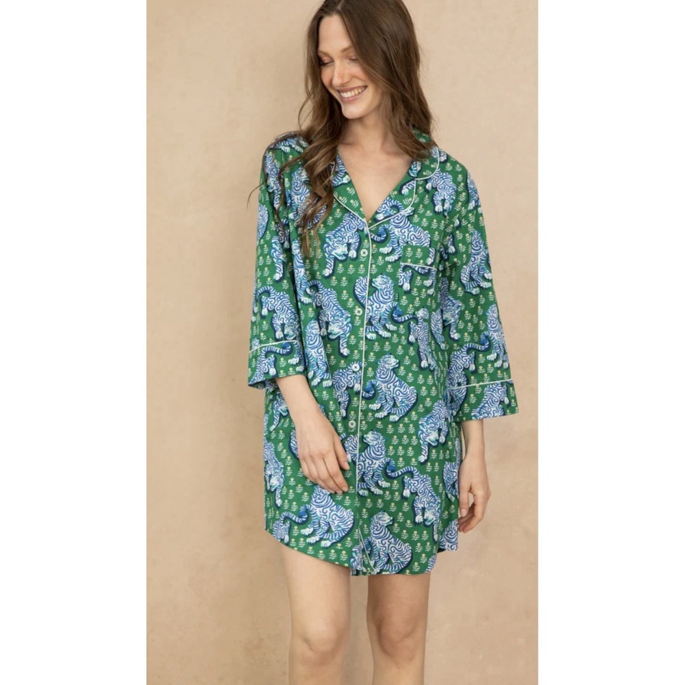 PRINT FRESH Tiger Queen Jade Night Shirt Pajama Top Only Size 1X Anthropologie
